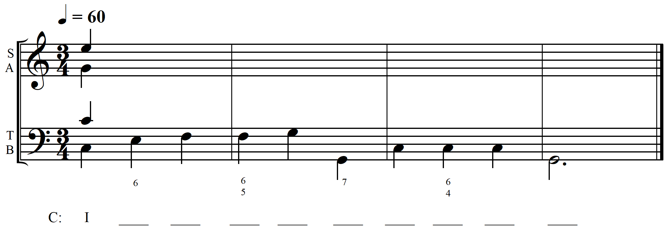 Figured bass, roman numeral, soprano, bass realization exercise 1